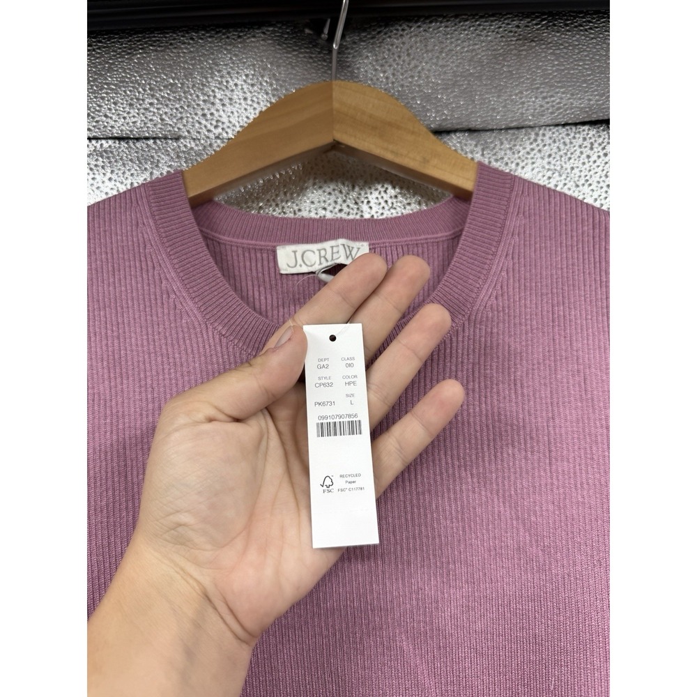 J Crew Ruffle Trim Mauve Sweater Pullover Ribbed TENCEL Lyocell Blend Womens L - Picture 3 of 7